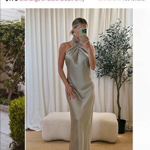 Show Me Your MuMu Backless Satin Dress in Cream - Jasmine Halter Maxi Dress